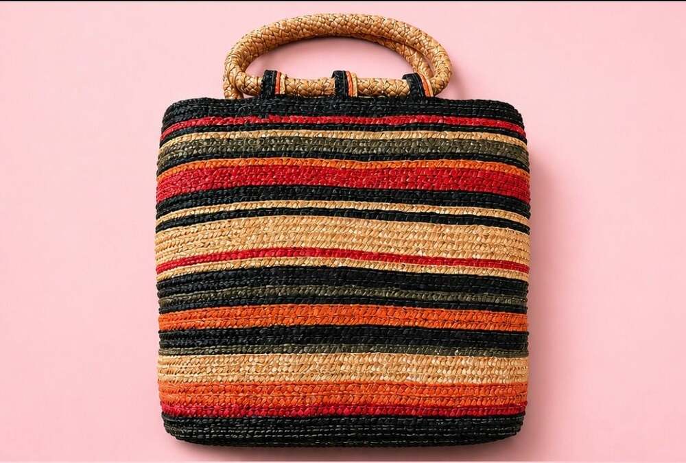 Faded Glory Straw Handbag in Multi-colored Stripes. Pretty. 10x12x3"